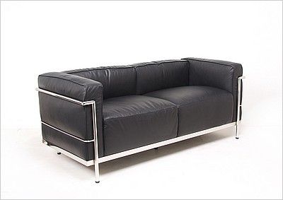 LC3 Loveseat in Black Italian Leather