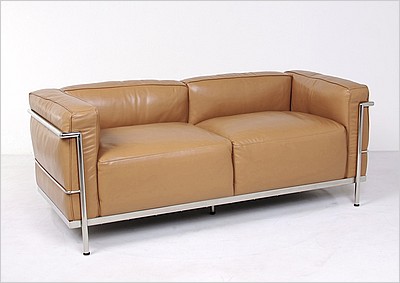 LC3 Loveseat in Premium Driftwood Tan Italian Leather.