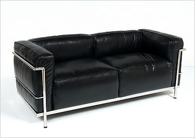 LC3 Loveseat in Premium Black Italian Leather.