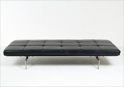 PK80 Daybed - Black Leather - Brushed Stainless