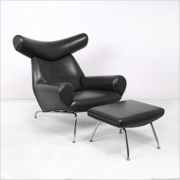 Wegner Ox Chair and Ottoman - Premium Black Leather