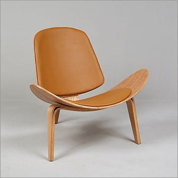 Shell Chair - Earth Tan Leather and Oak Natural Wood Finish