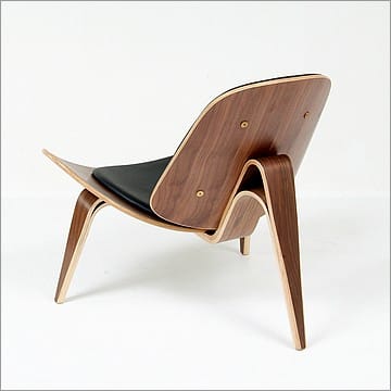 Shell Chair - Black Leather and Medium Walnut Wood Finish