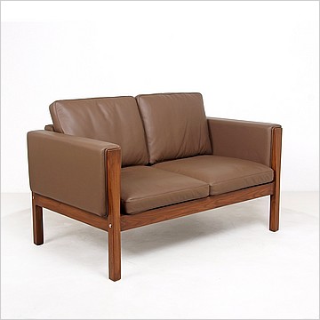 Wegner CH-162 Loveseat - Taupe Leather - Med Walnut Wood Frame