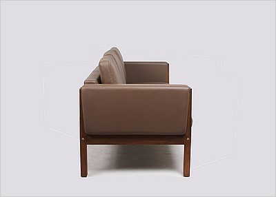 CH162 Sofa - Taupe Grey Leather - Dark Wood Frame