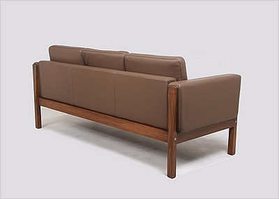 CH162 Sofa - Taupe Grey Leather - Dark Wood Frame