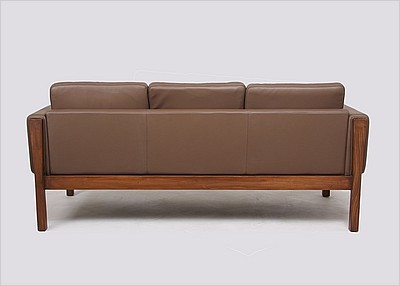CH162 Sofa - Taupe Grey Leather - Dark Wood Frame