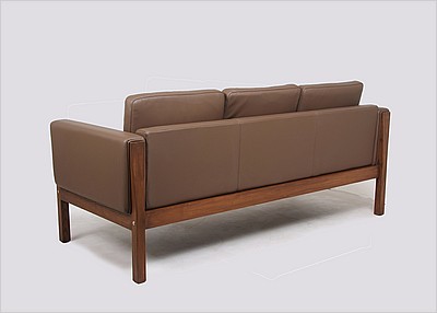 CH162 Sofa - Taupe Grey Leather - Dark Wood Frame