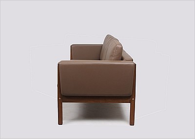 CH162 Sofa - Taupe Grey Leather - Dark Wood Frame