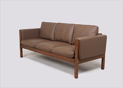 CH162 Sofa - Taupe Grey Leather - Dark Wood Frame