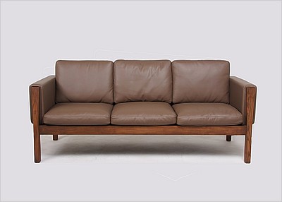 CH162 Sofa - Taupe Grey Leather - Dark Wood Frame