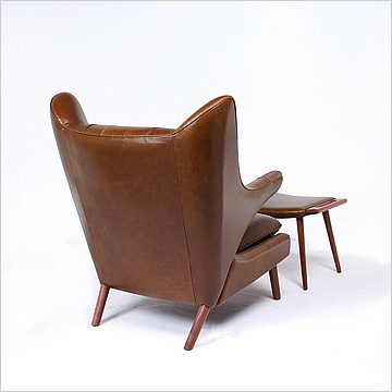 Clearance: Papa Bear Chair with Footstool - Muddy Green Leather - Walnut