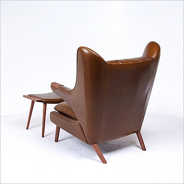 Clearance: Papa Bear Chair with Footstool - Muddy Green Leather - Walnut