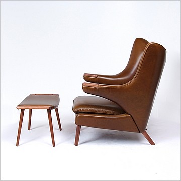 Clearance: Papa Bear Chair with Footstool - Muddy Green Leather - Walnut