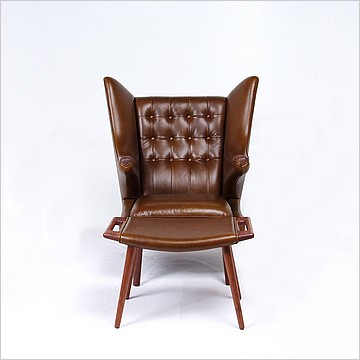 Clearance: Papa Bear Chair with Footstool - Muddy Green Leather - Walnut