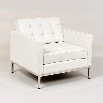 Florence Knoll Lounge Chair - Arctic White Leather - with Buttons