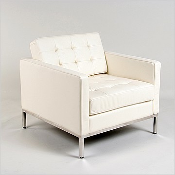 Florence Knoll Lounge Chair - Polar White Leather - No Buttons