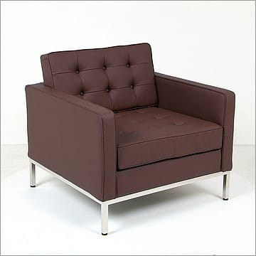 Florence Knoll Lounge Chair - Java Brown Leather - with Buttons