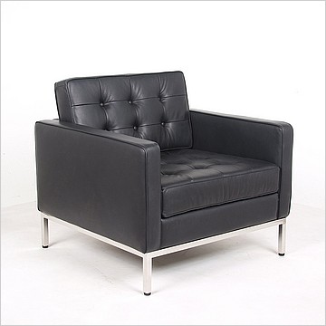 Florence Knoll Lounge Chair - Standard Black Leather - with Buttons
