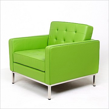 Florence Knoll Lounge Chair - Apple Green Leather - with Buttons