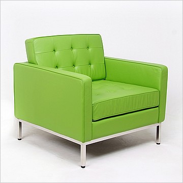 Florence Knoll Lounge Chair - Apple Green Leather - with Buttons
