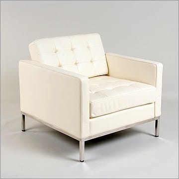 Web Special: Florence Knoll Lounge Chair - Beige White Leather - No Buttons