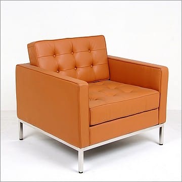 Florence Knoll Lounge Chair - Golden Tan Leather - with Buttons