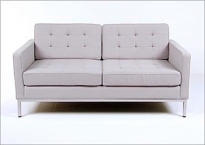 Florence Knoll Loveseat - Silver Gray Fabric - No Buttons