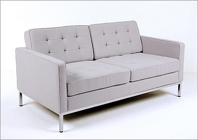 Florence Knoll Loveseat - Silver Gray Fabric - No Buttons