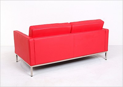 Florence Knoll Loveseat - Standard Red Leather - with Buttons