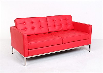 Florence Knoll Loveseat - Standard Red Leather - with Buttons
