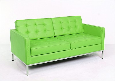Florence Knoll Loveseat - Apple Green Leather