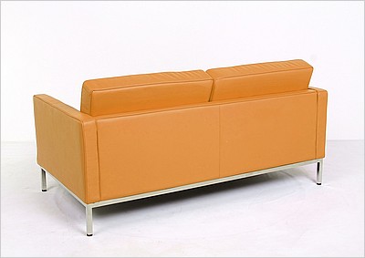 Florence Knoll Loveseat - Golden Tan Leather - with Buttons