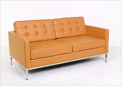 Florence Knoll Loveseat - Golden Tan Leather - with Buttons