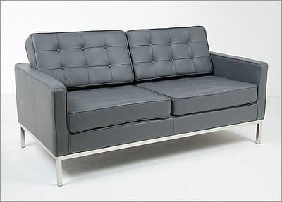 Florence Knoll Loveseat - Charcoal Gray Leather
