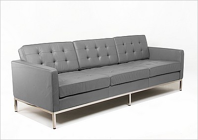 Florence Knoll Sofa - Cloud Gray Leather - with Buttons