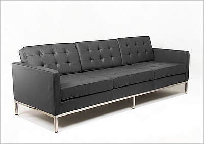 Florence Knoll Sofa - Standard Black Leather - with Buttons