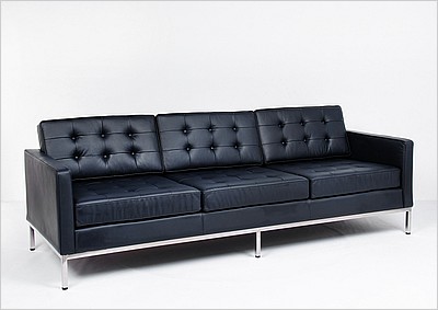 Florence Knoll Sofa - Premium Black Leather - with Buttons