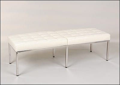 Clearance: Florence Knoll 61 Inch Bench - Polar White Leather - with Buttons