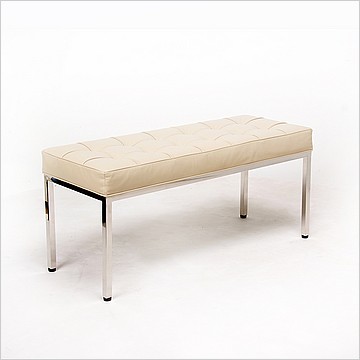 Clearance: Florence Knoll 42 Inch Bench - Parchment Leather - with Buttons