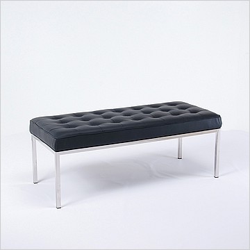 Clearance: Florence Knoll Style: 48 inch Bench - Standard Black Leather - No Buttons