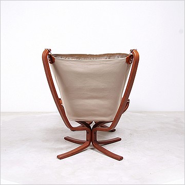 Sigurd Ressell Style: Falcon Chair and Footstool with Wood Frame - Espresso Brown Leather - Tan Canvas