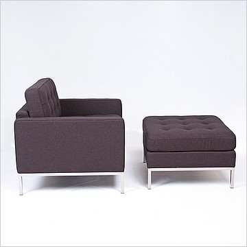 Clearance: Florence Knoll Chair and Ottoman - Mica Gray Fabric - with Buttons