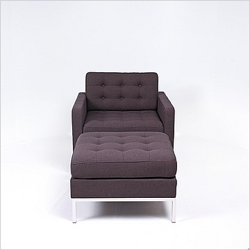 Clearance: Florence Knoll Chair and Ottoman - Mica Gray Fabric - with Buttons
