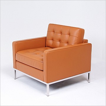 Clearance: Florence Knoll Lounge Chair - Sienna Brown Leather - with Buttons