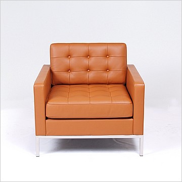 Clearance: Florence Knoll Lounge Chair - Sienna Brown Leather - with Buttons