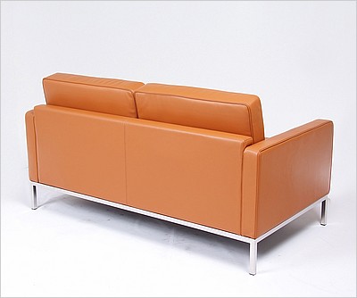 Clearance: Florence Knoll Loveseat - Sienna Brown Leather - with Buttons