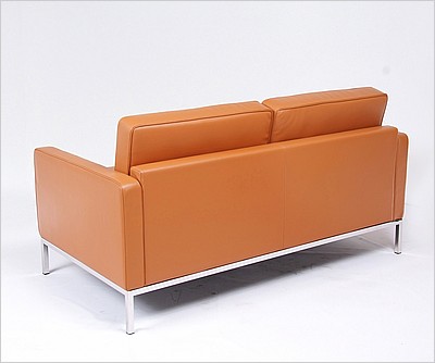 Clearance: Florence Knoll Loveseat - Sienna Brown Leather - with Buttons