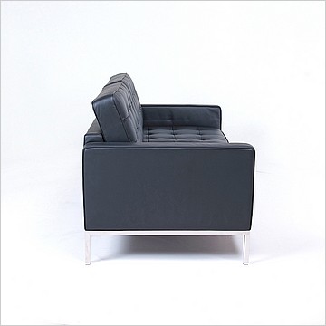 Clearance: Florence Knoll Loveseat - Premium Black Leather - with Buttons