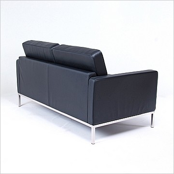 Clearance: Florence Knoll Loveseat - Premium Black Leather - with Buttons